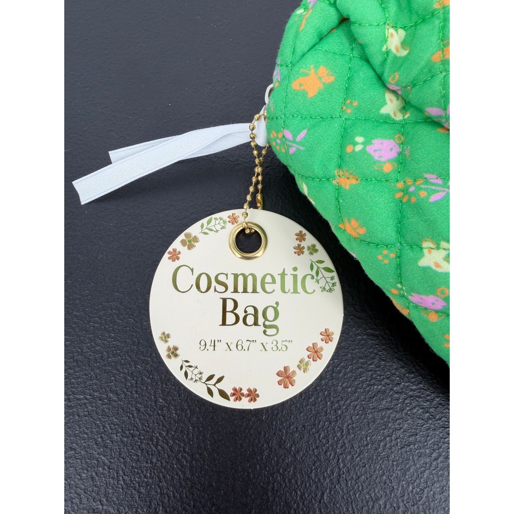 NWT Green With Floral Print Cosmetic Bag - Picture 5 of 5